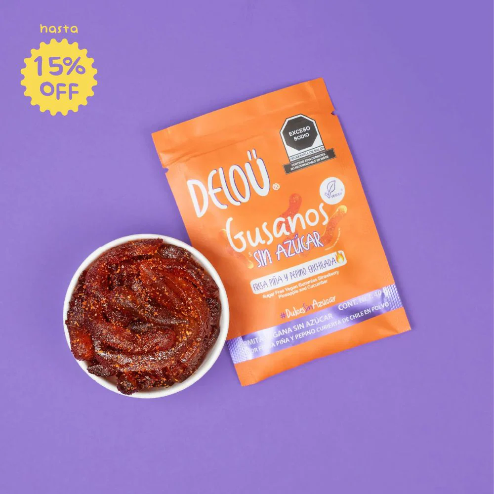 Delou Gusanos Sin Azúcar Fresa, Piña Y Pepino Enchilado 40g